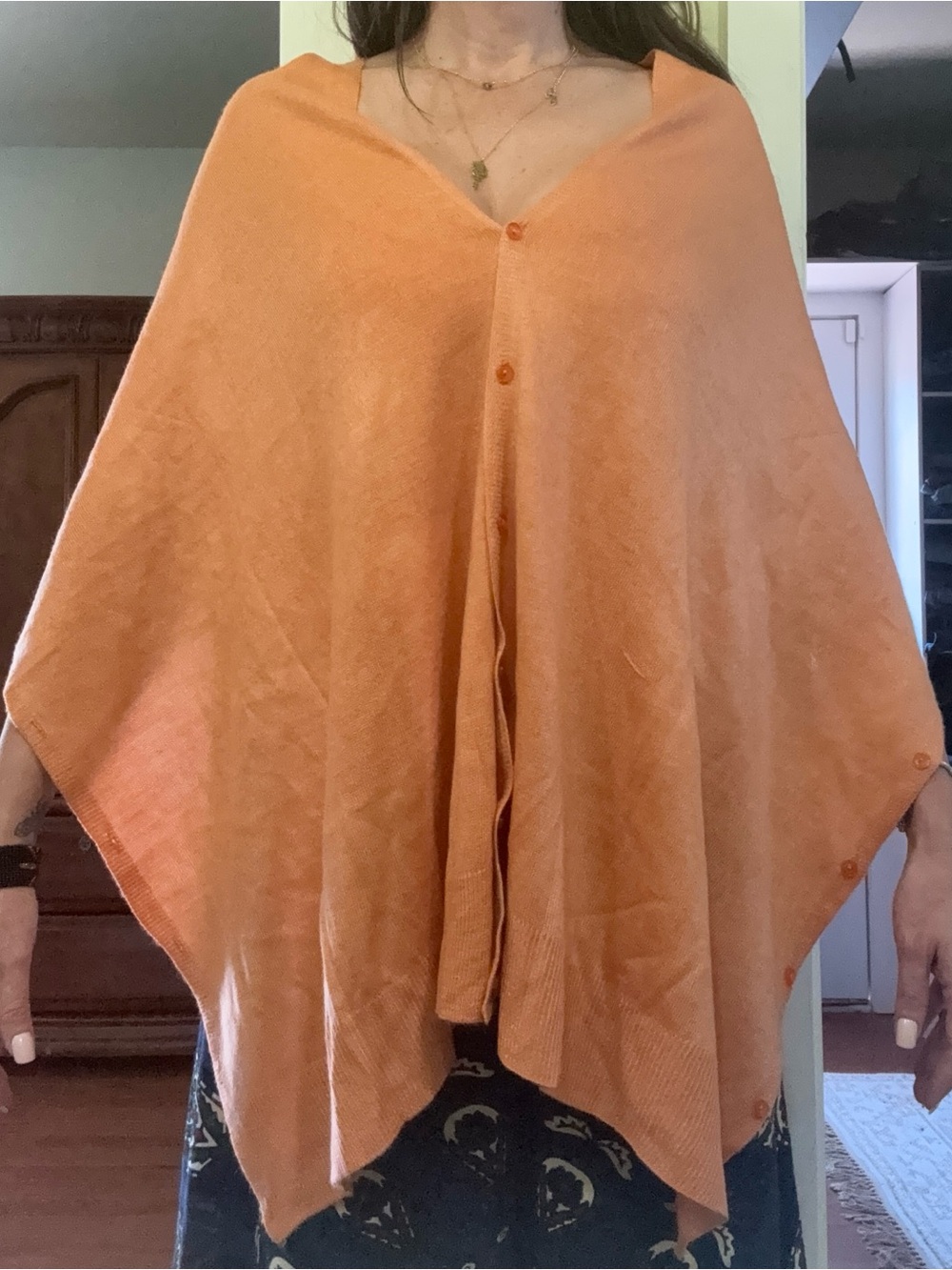 Noelle Lightweight Orange Button-Front Shawl Poncho Scarf